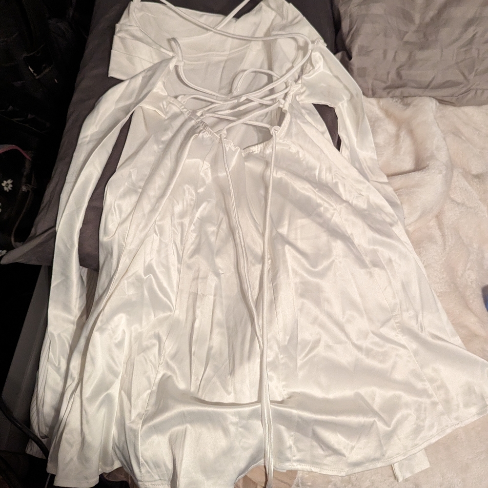 White formal satin dress